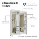 Ver imagem 4 de Guarda-Roupa Solteiro com Pés 4 Portas Batentes com Espelhos Branco/Branco/Preto Venus Madesa