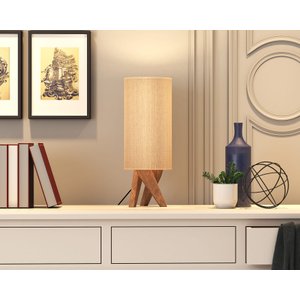 Luminária Abajur Viena de Mesa Moderno Decoração Pés Madeira - Bege