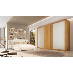 Guarda Roupa 3 Portas 1 Ripada 100% Mdf Vitória Peroba Off White Móveis Europa - 1
