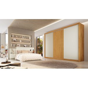 Guarda Roupa 3 Portas 1 Ripada 100% Mdf Vitória Peroba Off White Móveis Europa