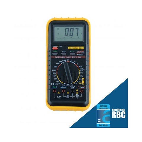 Multímetro Automotivo Digital Cat Ii 1000v Diodo Continuidade Data Hold Mda-232 Portátil Com Certifi