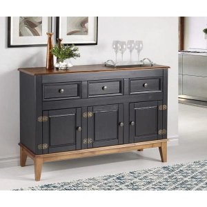 Balcão Buffet de Madeira Maciça Preto 3 Portas 3 Gavetas