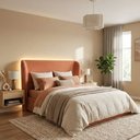 Ver imagem 1 de Cabeceira Cama Casal Queen Size Livia 160cm Orgânica Curva Bouclê Terracota - Montanari's Decor
