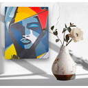 Ver imagem 1 de Mini Quadro Artesanal Decorativo com Rosto Feminino Pintado a Mão Medindo 30x25cm