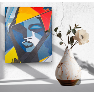 Mini Quadro Artesanal Decorativo com Rosto Feminino Pintado a Mão Medindo 30x25cm