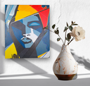 Ver imagem 1 de Mini Quadro Artesanal Decorativo com Rosto Feminino Pintado a Mão Medindo 30x25cm