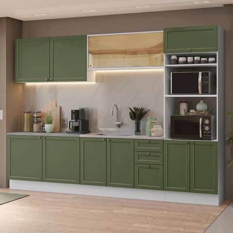 Armário de Cozinha Completa 310 Cm Vik Madesa 01 Branco/verde