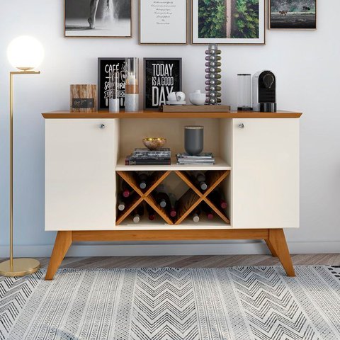 Aparador Sala Pés em Madeira Maciça - Ellegance 2 Portas: Off/freijo