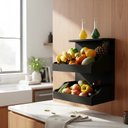 Ver imagem 5 de Fruteira Suspensa de Parede com Painel Porta Legumes Cozinha em Madeira Preto Laca