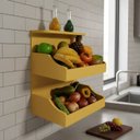 Ver imagem 1 de Fruteira Suspensa de Parede com Painel Porta Legumes Cozinha em Madeira Amarelo Laca