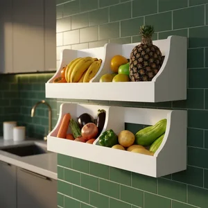 Fruteira Suspensa de Parede Prateleira Porta Legumes Cozinha em Madeira Branco Laca