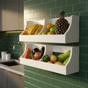 Ver imagem 1 de Fruteira Suspensa de Parede Prateleira Porta Legumes Cozinha em Madeira Branco Laca