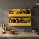 Ver imagem 1 de Fruteira Suspensa de Parede Prateleira Porta Legumes Cozinha em Madeira Amarelo Laca