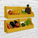 Ver mais imagens de Fruteira Suspensa de Parede Prateleira Porta Legumes Cozinha em Madeira Amarelo Laca