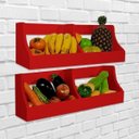 Ver mais imagens de Fruteira Suspensa de Parede Prateleira Porta Legumes Cozinha em Madeira Vermelho Laca