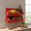 Ver imagem 1 de Fruteira Suspensa de Parede Prateleira Porta Legumes Cozinha em Madeira Vermelho Laca