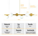 Ver imagem 6 de Lustre Pendente Figo com 6 Globos Esfera de Vidro - Ouro - 6-2620-14