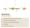 Ver imagem 7 de Lustre Pendente Figo com 6 Globos Esfera de Vidro - Ouro - 6-2620-14