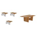 Ver imagem 2 de Mesa Reunião Escritório 10 Lugares com Caixa de Tomada, Tampo Engrossurado 50mm Marrom/Freijó/Branco Artany