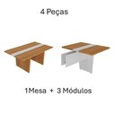 Ver imagem 5 de Mesa Reunião Escritório 10 Lugares com Caixa de Tomada, Tampo Engrossurado 50mm Marrom/Freijó/Branco Artany