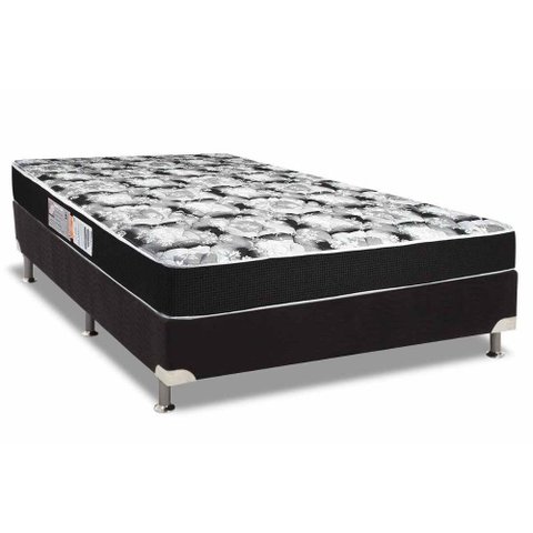 Cama Box Casal: Colchão Espuma D33 Luckspuma Supreme Black Pró Saúde Duplo + Base CRC Suede