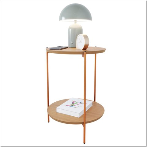 Mesa de Apoio Lateral Duda Nature com Pés de Ferro Bronze Ofertamo
