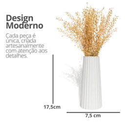Vaso Solitário Listras 17,5x7,5cm Artesanal em Cimento - Branco - 2