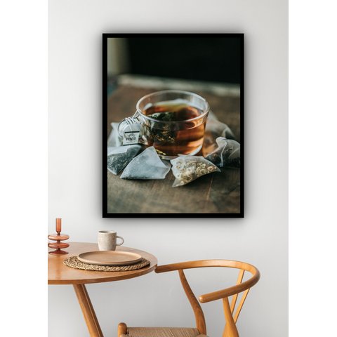 Quadro Decorativo Xícara Chá Sachês - 70x50cm:moldura Preta
