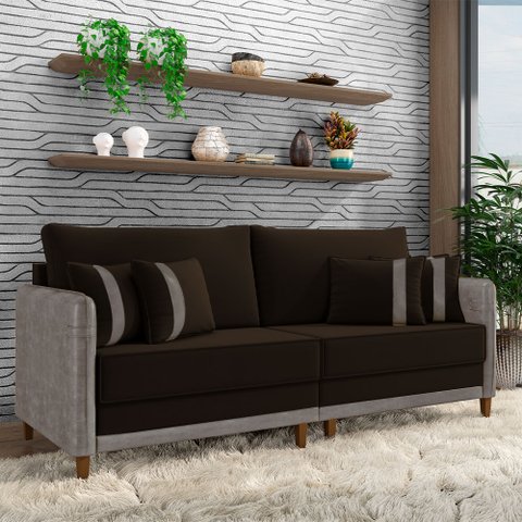 Sofá Montecarlo 2 Lugares 172cm Veludo/pu Marrom/cinza