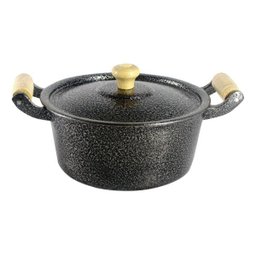 Panela Caçarola Alumínio Preto Alça e Pomel de Madeira 16 Cm Diâmetro 1,35 Litros - 1