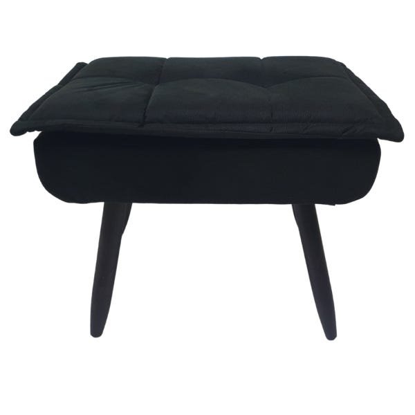 Puff Opala Retangular para Sala Quarto Penteadeira Decorativo Preto Pés Escuro All Black - 3