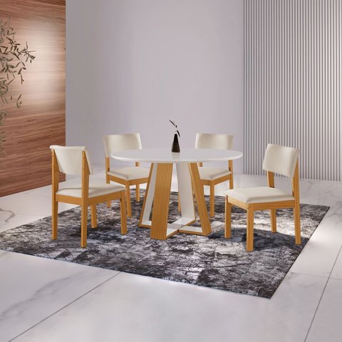 Conjunto Sala de Jantar Mesa Grécia 4 Cadeiras Jade Marrom/Cinamomo/Creme/Off White