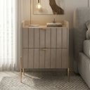 Ver imagem 2 de Mesa de Cabeceira Moriah 45cm Conect com 2 Gavetas MDF Industrial Pés e Puxadores em Ferro Dourado