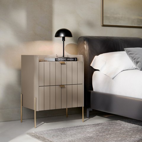 Mesa de Cabeceira Moderna Pequena com Gavetas Madeira Mdf Moriah 45cm Conect com Pés e Puxadores Aço