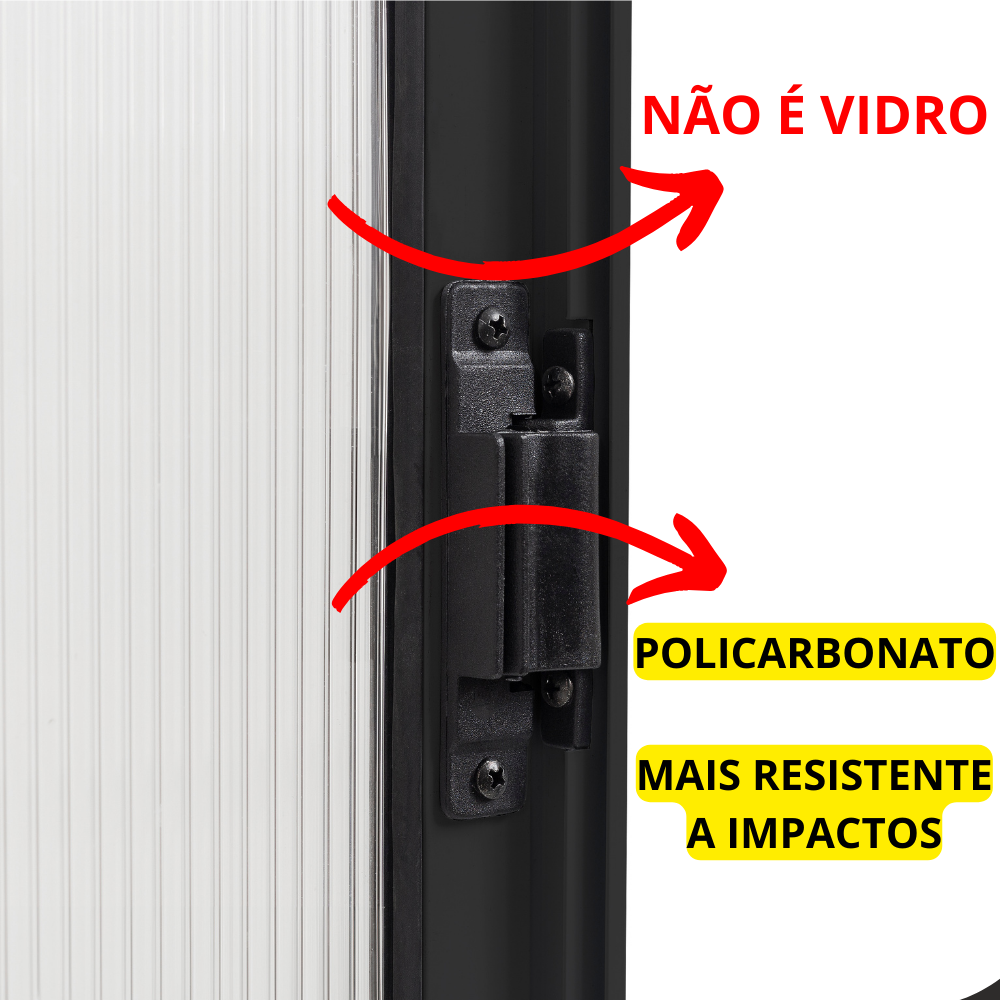 Janela Vitro 2 Folhas para Banheiro Alumínio A40l40 Policarbonato Preto - 6