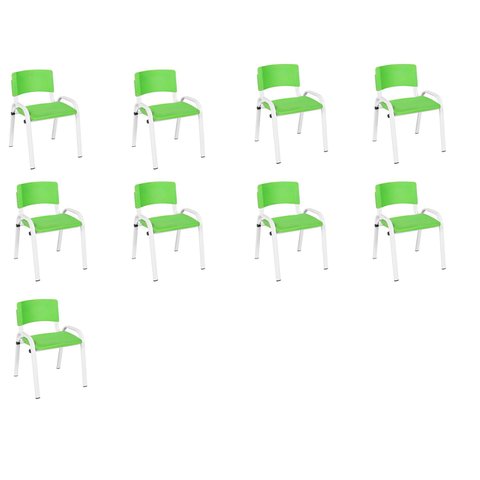 Kit 9 Cadeiras Infantil Iso, Escola, Base Branco- Verde Claro