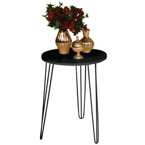 Mesa de Apoio e Lateral Canto Redonda MDF 45cm Pé de Ferro Metal Hairpin:Tampo Preto Pé Preto