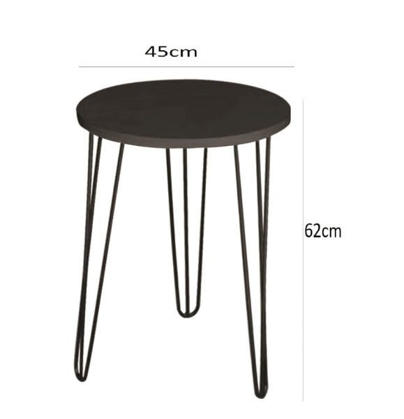 Mesa de Apoio e Lateral Canto Redonda MDF 45cm Pé de Ferro Metal Hairpin:Tampo Preto Pé Preto - 3