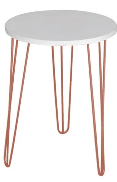 Mesa de Apoio e Lateral Canto Redonda MDF 45cm Pé de Ferro Metal Hairpin:Tampo Branco Pé Rosê-Cobre - 2