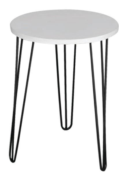 Mesa de Apoio e Lateral Canto Redonda MDF 45cm Pé de Ferro Metal Hairpin:Tampo Branco Pé Preto - 2