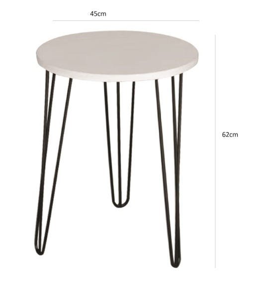 Mesa de Apoio e Lateral Canto Redonda MDF 45cm Pé de Ferro Metal Hairpin:Tampo Branco Pé Preto - 3