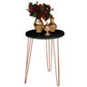 Mesa de Apoio e Lateral Canto Redonda MDF 45cm Pé de Ferro Metal Hairpin:Tampo Preto Pé Rosê-Cobre - 1