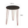 Mesa de Apoio e Lateral Canto Redonda MDF 45cm Pé de Ferro Metal Hairpin:Tampo Preto Pé Rosê-Cobre - 3