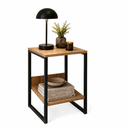 Ver imagem 2 de Mesa Cabeceira de Cama Criado Industrial Base de Ferro Preto Tampo Canela