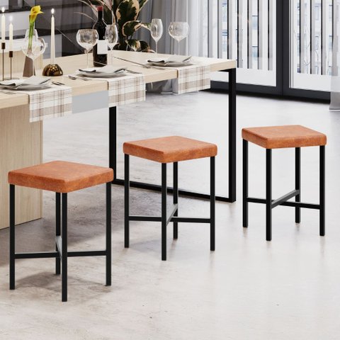 Banqueta Baixa Bar Cozinha Sala de Jantar Preto Stella L02 Couríssimo Camel - Lyam Decor