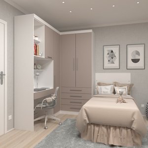 Guarda Roupa Modulado Solteiro de Canto com Escrivaninha Alpes Luciane M04 - Cinammon