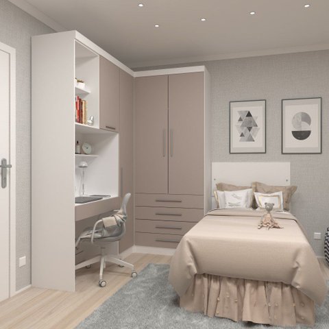 Guarda Roupa Modulado Solteiro de Canto com Escrivaninha Alpes Luciane M04 - Cinammon