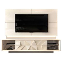 Rack Bancada e Painel para Tv Safira Form 3d Off White - Dj Móveis - 1