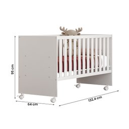 Berço Reto Doce Sonho 3540 com Rodízios e Colchão 130x60 Branco - 3