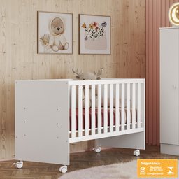 Berço Reto Doce Sonho 3540 com Rodízios e Colchão 130x60 Branco - 2